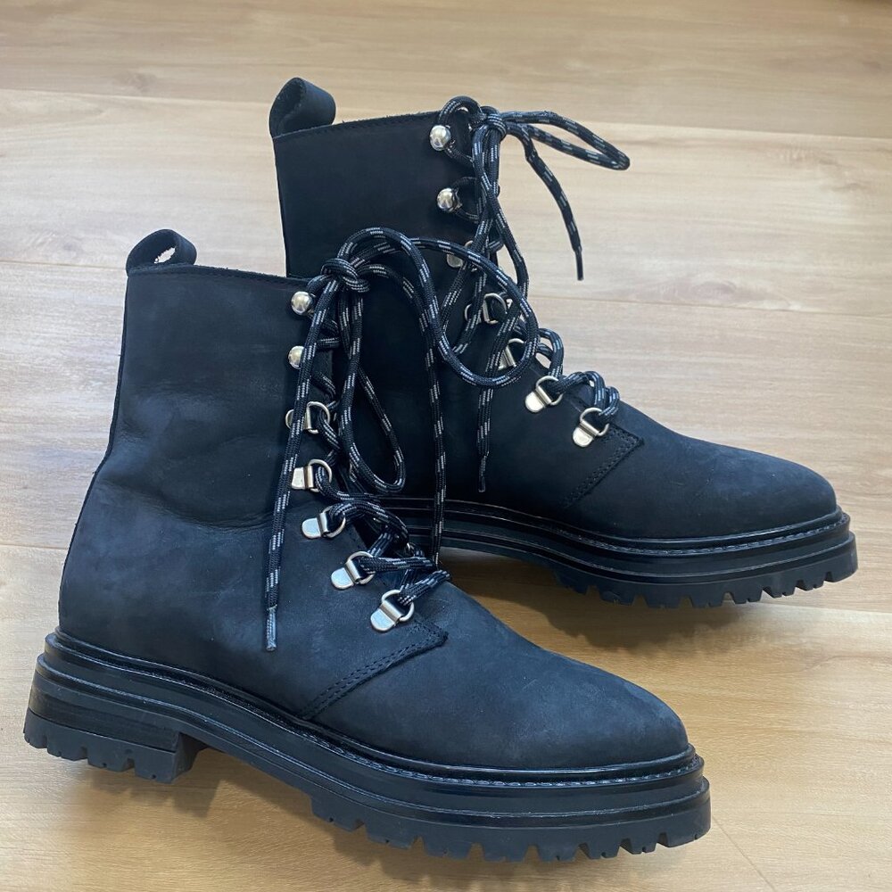 Jenni Kayne Women’s Oiled Leather Combat Lug Sole Boots Black Size 37 (US 7)